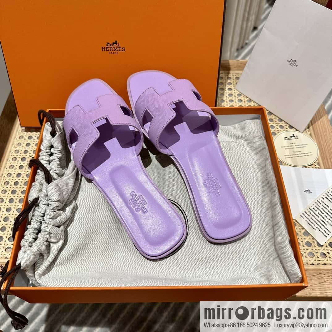Hermès leather outsole H slippers, purple