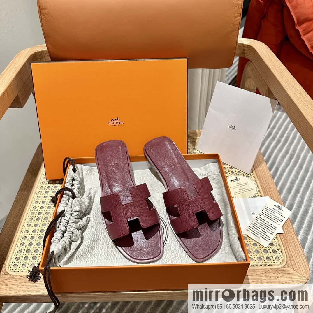 Hermès leather outsole H slippers, burgundy