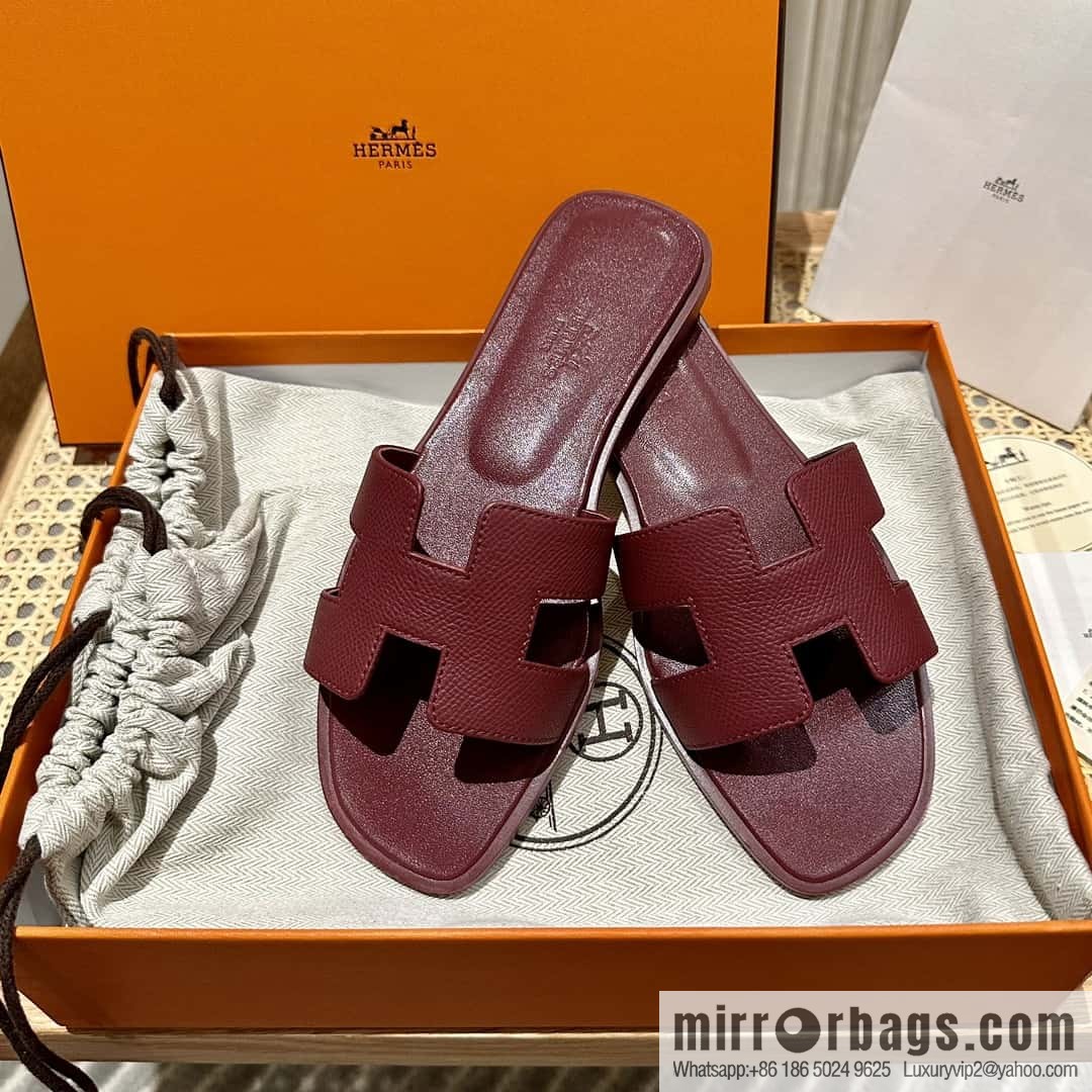 Hermès leather outsole H slippers, burgundy