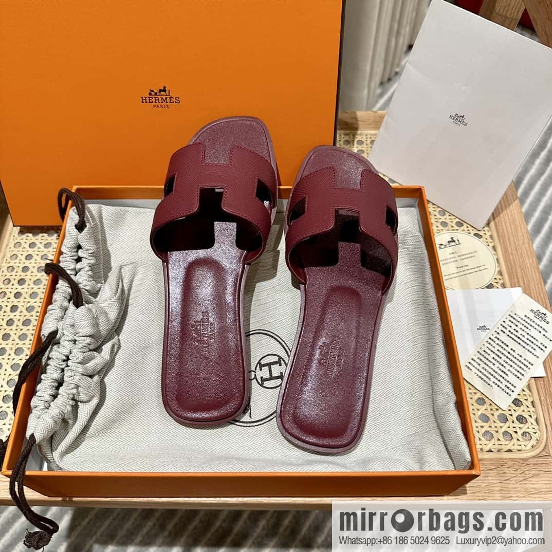 Hermès leather outsole H slippers, burgundy
