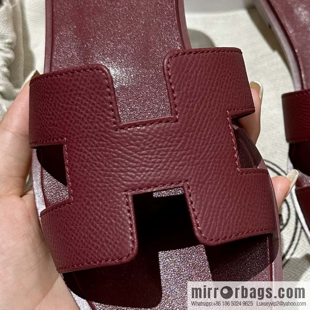 Hermès leather outsole H slippers, burgundy