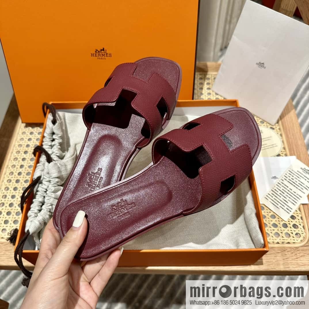 Hermès leather outsole H slippers, burgundy