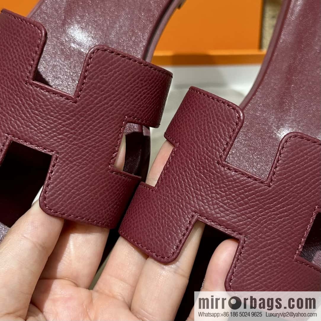 Hermès leather outsole H slippers, burgundy
