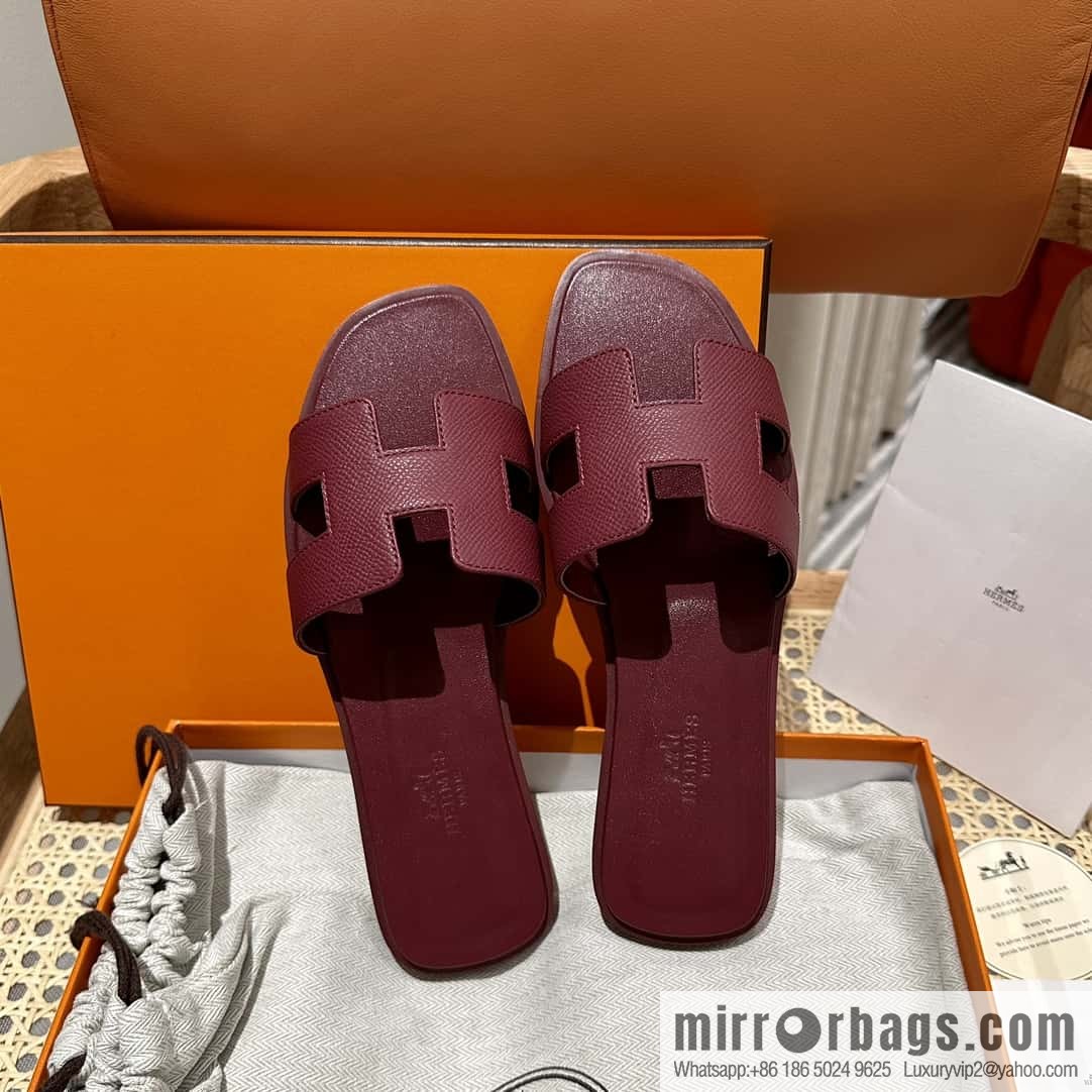 Hermès leather outsole H slippers, burgundy