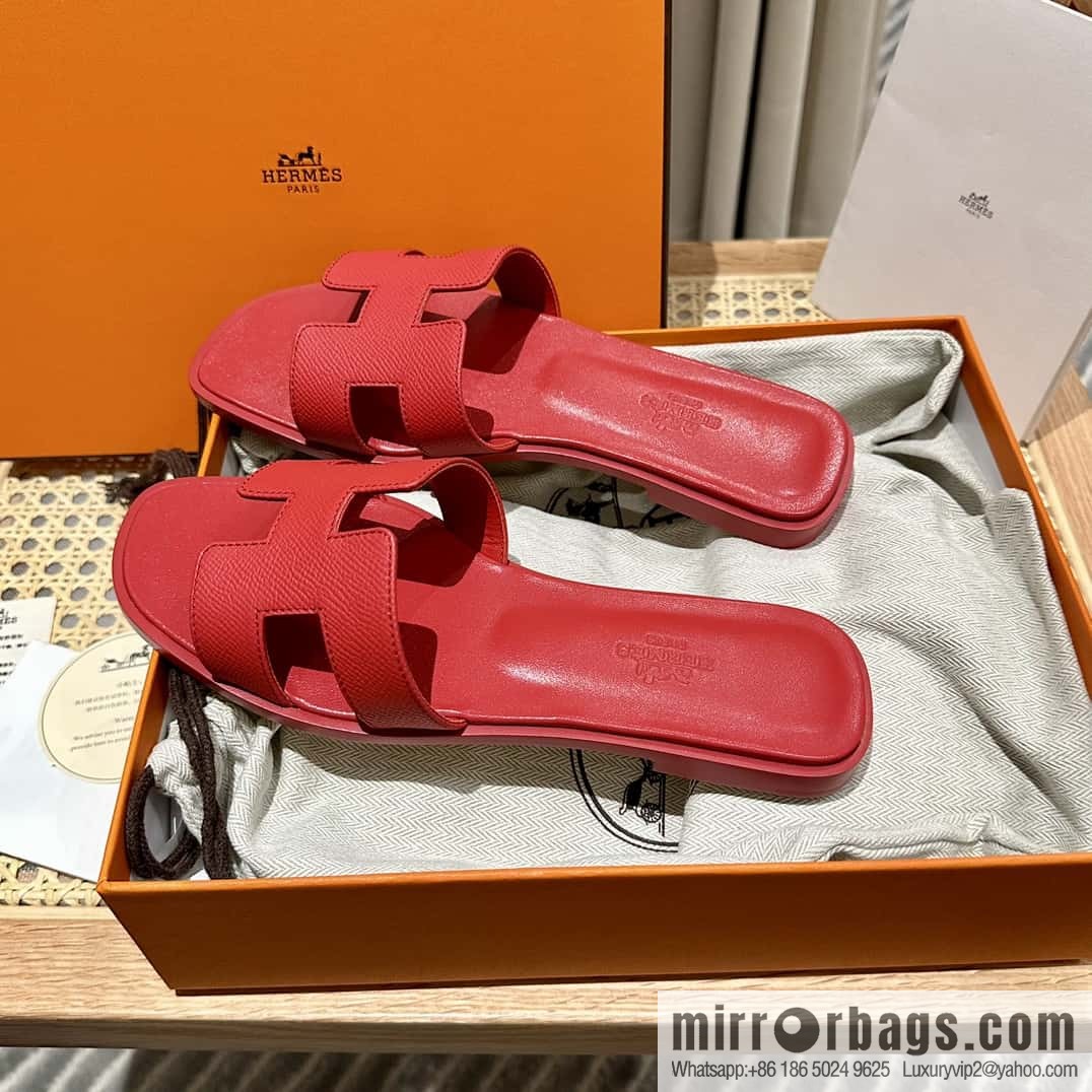 Hermès leather outsole H slippers, red
