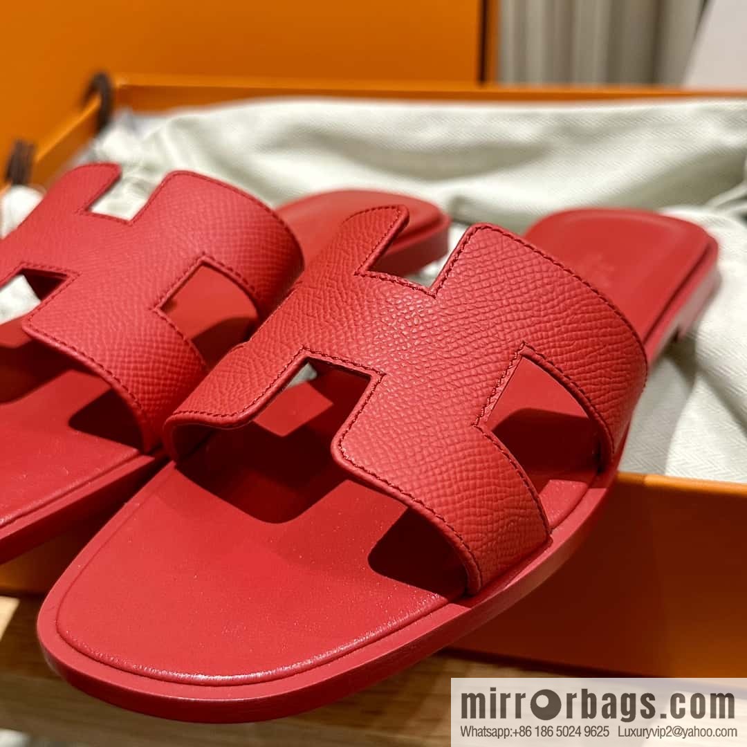 Hermès leather outsole H slippers, red