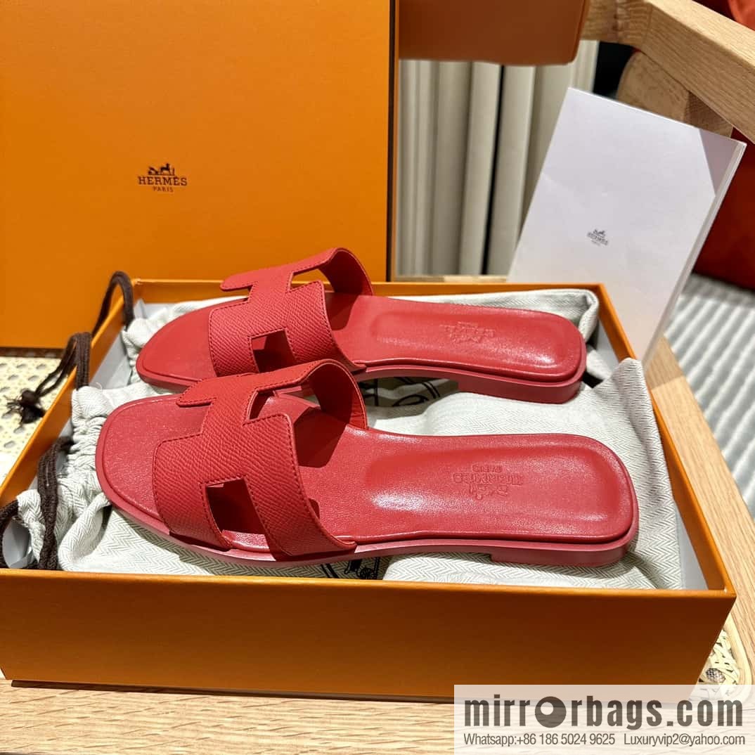 Hermès leather outsole H slippers, red