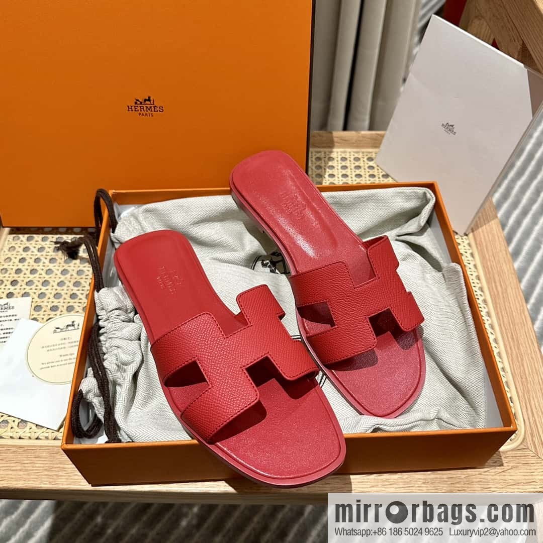 Hermès leather outsole H slippers, red