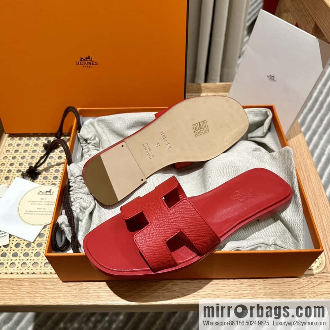 Hermès leather outsole H slippers, red