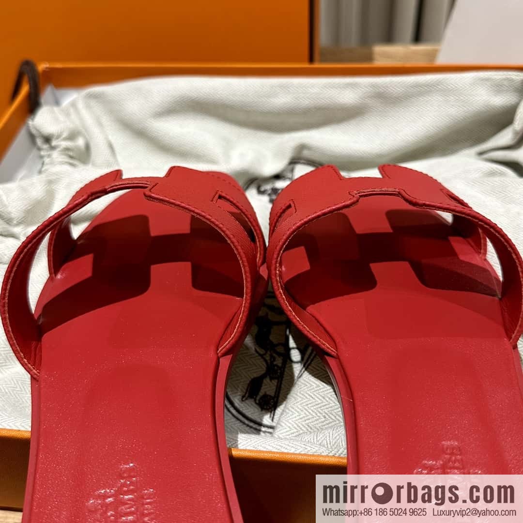 Hermès leather outsole H slippers, red