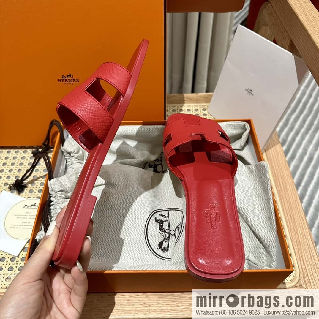 Hermès leather outsole H slippers, red