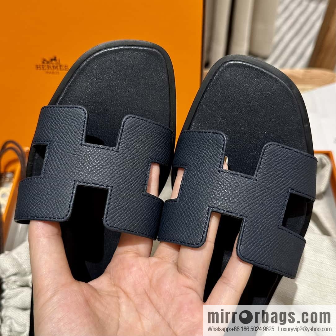 Hermès leather outsole H slippers, black