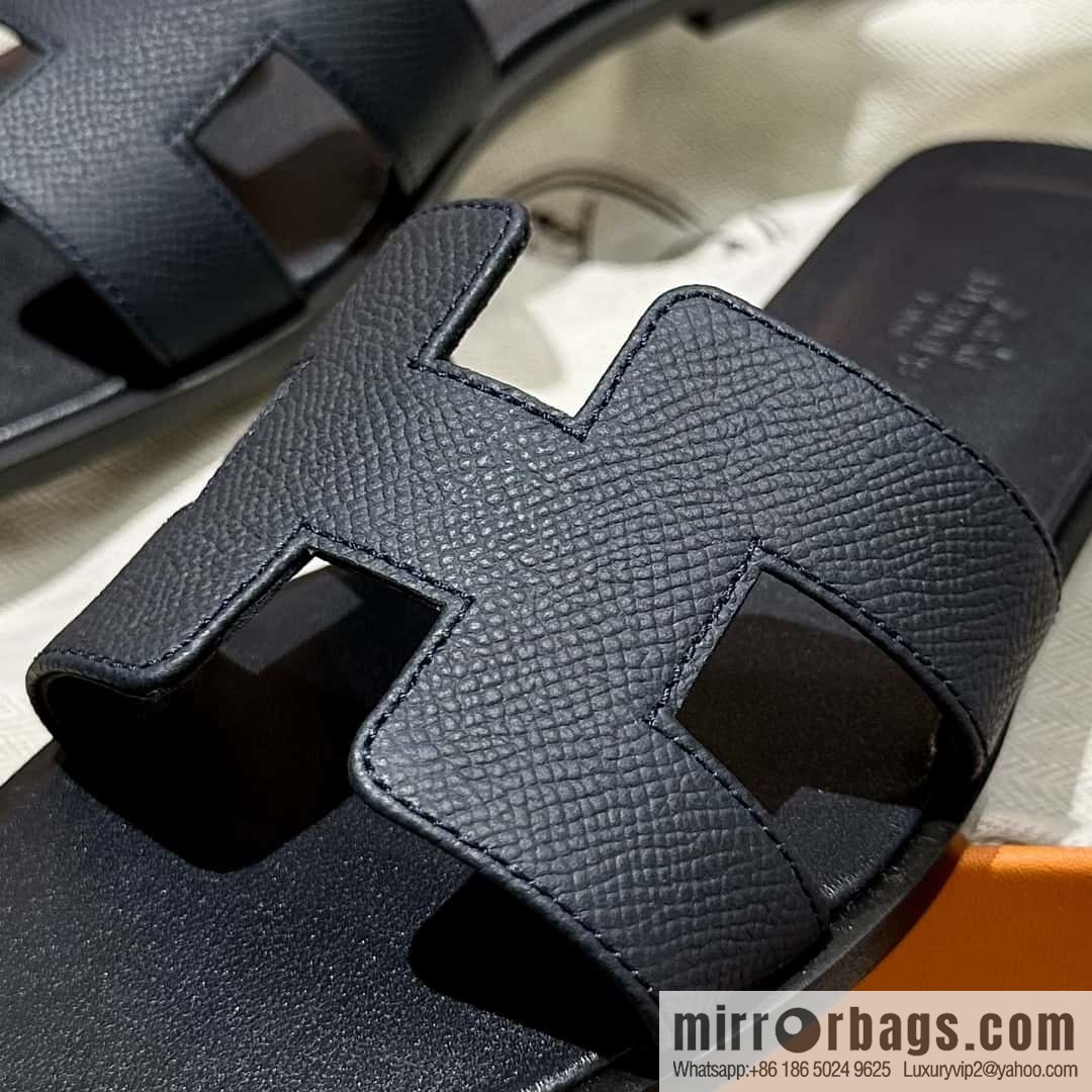 Hermès leather outsole H slippers, black