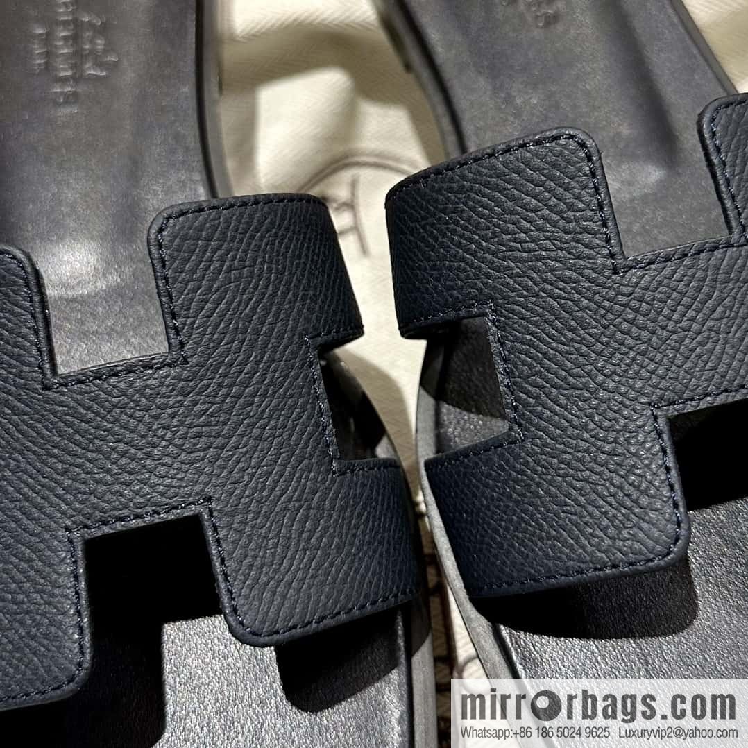 Hermès leather outsole H slippers, black