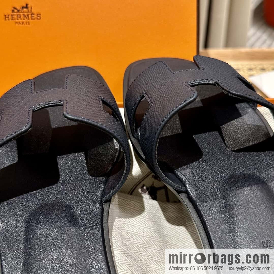 Hermès leather outsole H slippers, black