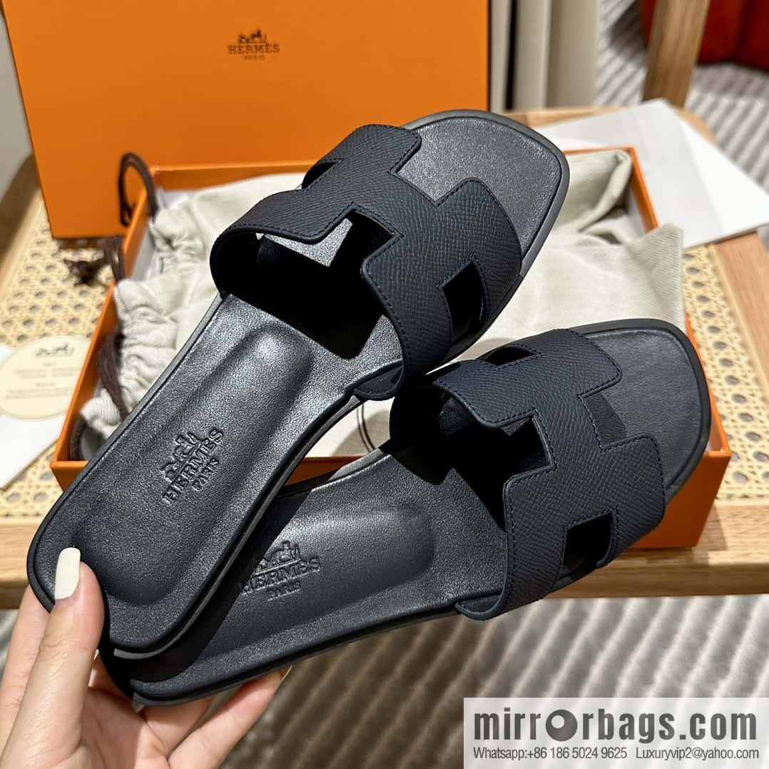 Hermès leather outsole H slippers, black