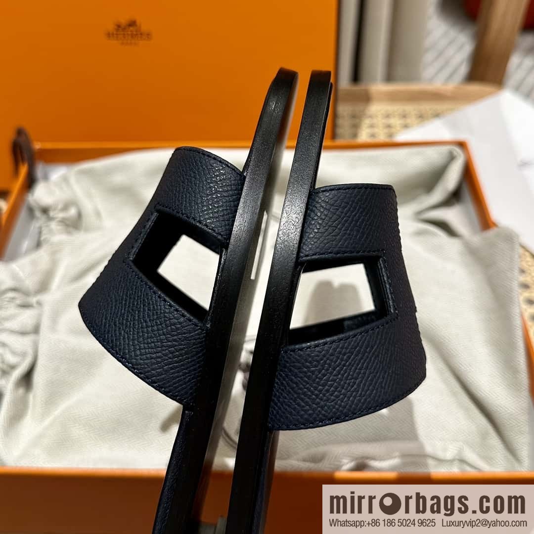 Hermès leather outsole H slippers, black