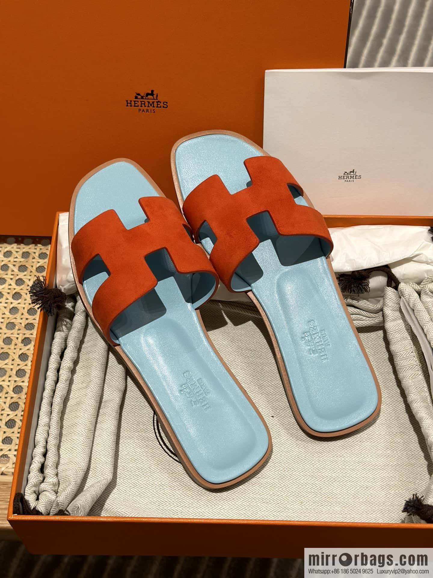 Hermès leather outsole H slippers, color matching