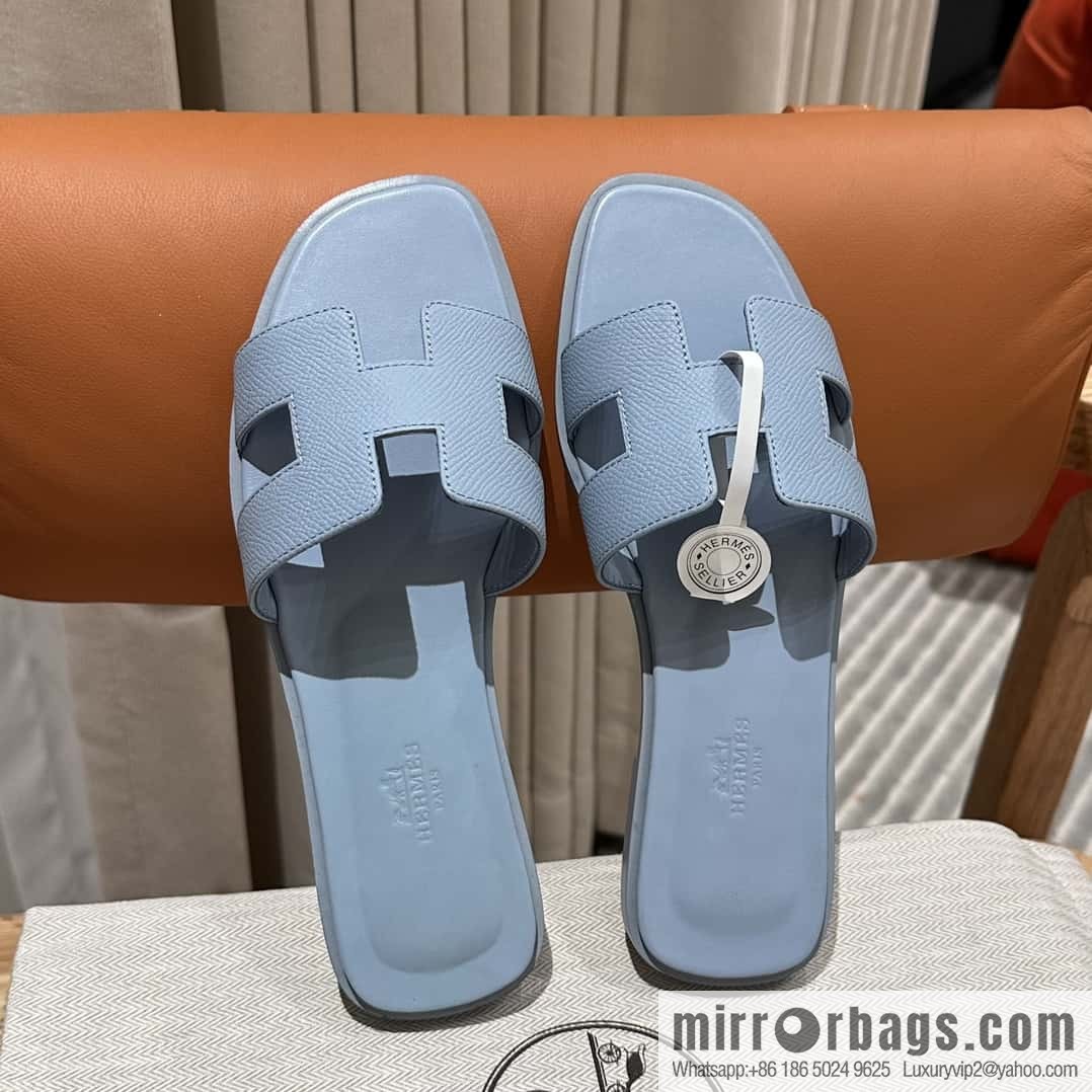 Hermès leather outsole H slippers, haze blue