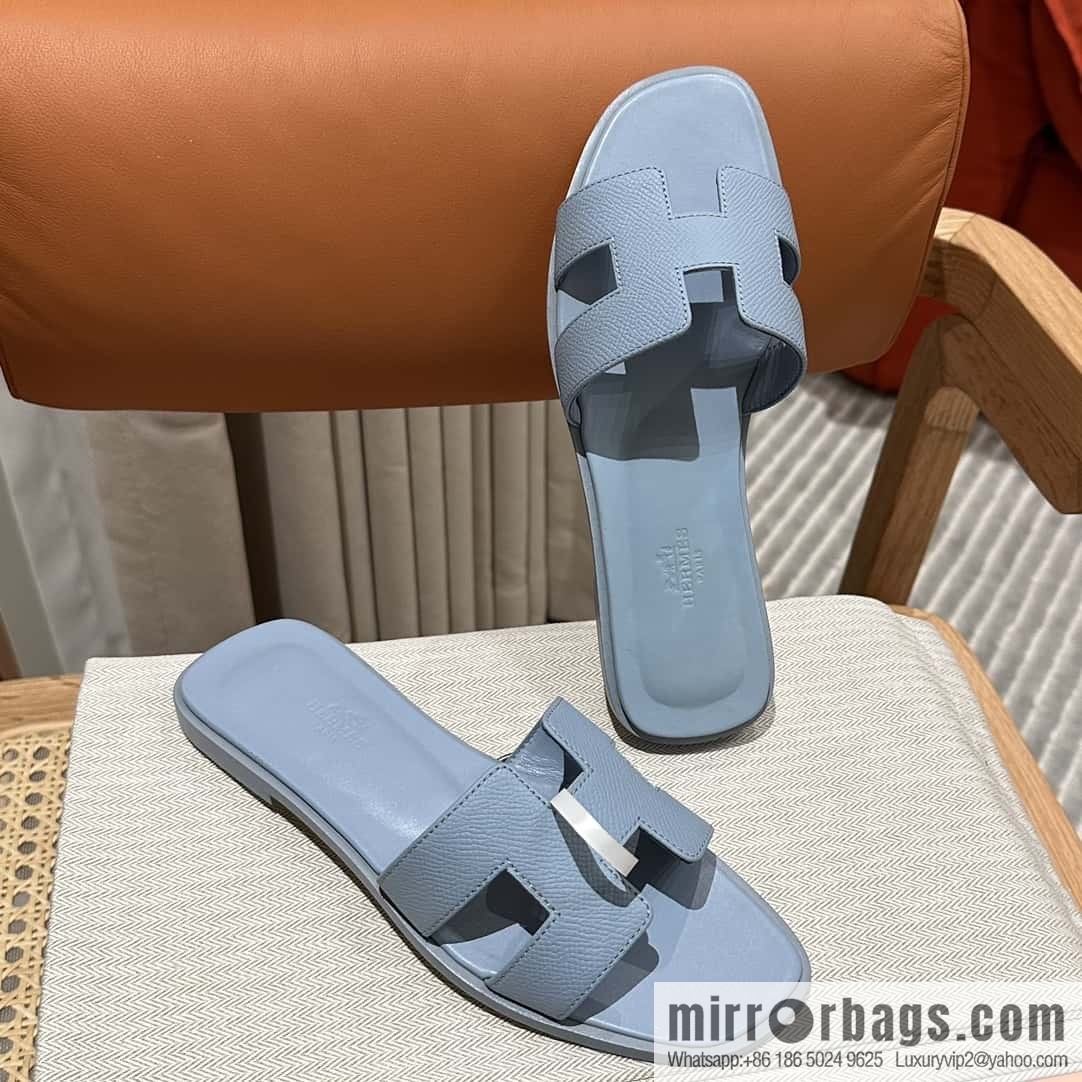 Hermès leather outsole H slippers, haze blue