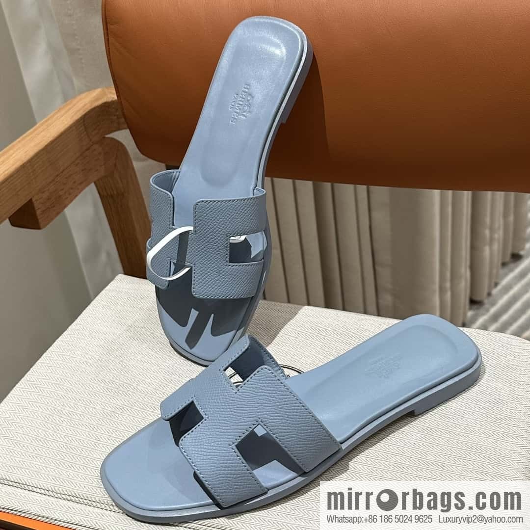 Hermès leather outsole H slippers, haze blue