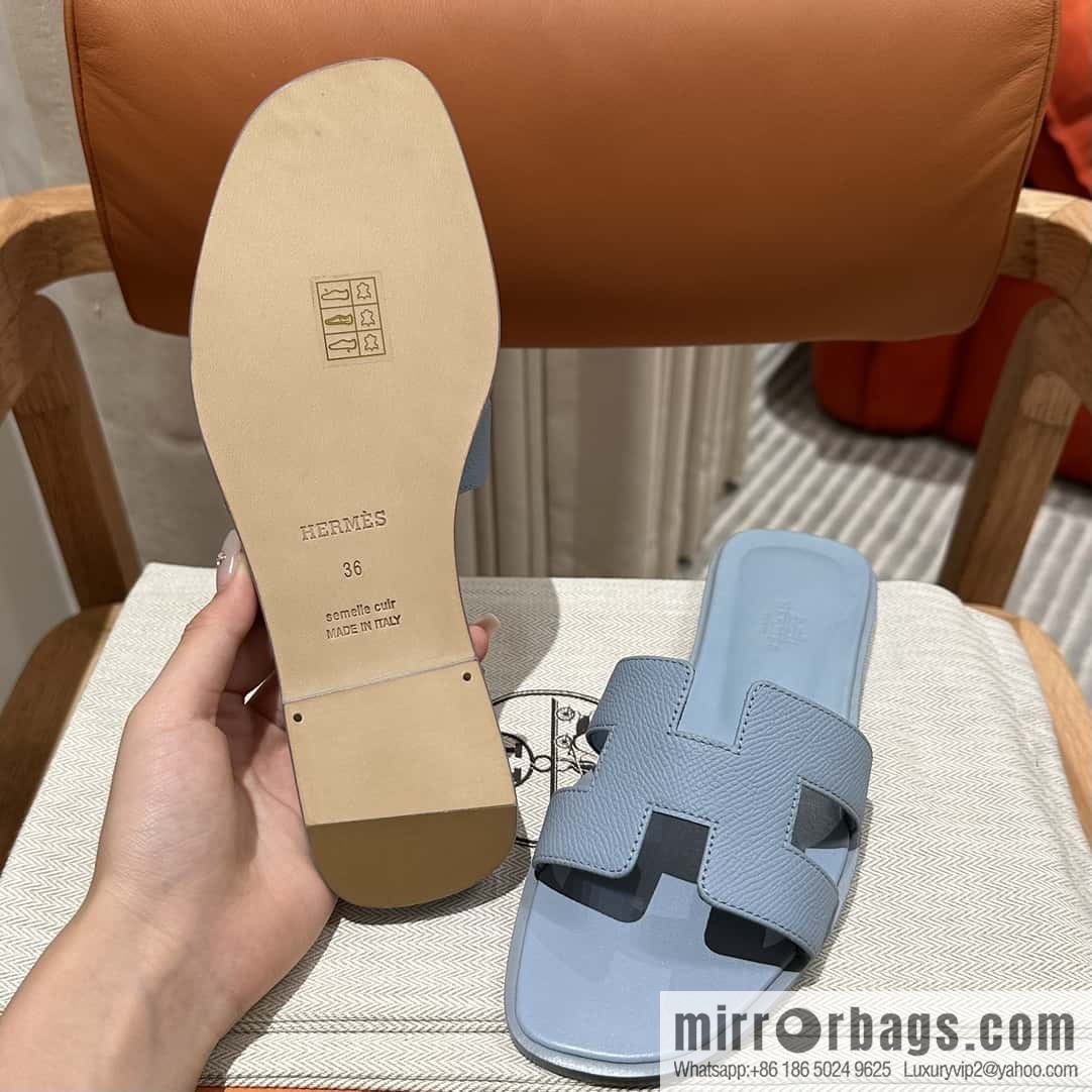Hermès leather outsole H slippers, haze blue