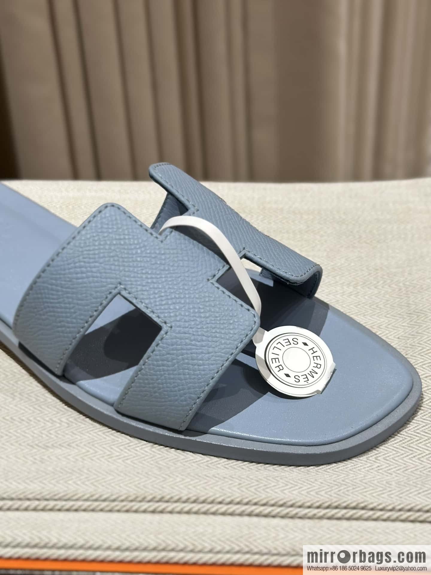 Hermès leather outsole H slippers, haze blue