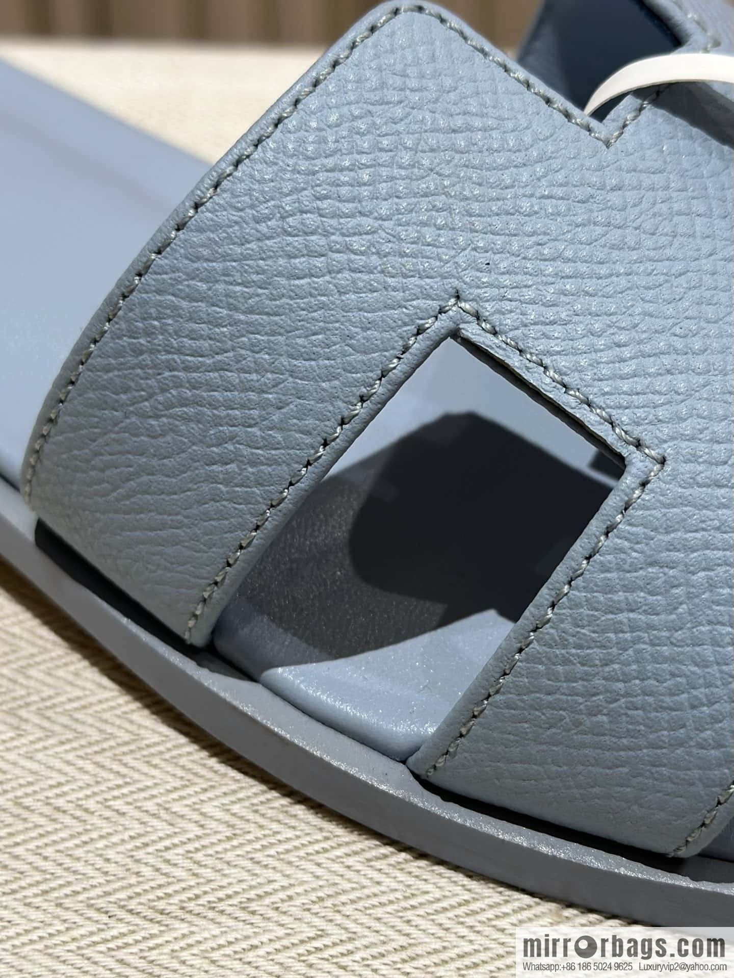 Hermès leather outsole H slippers, haze blue