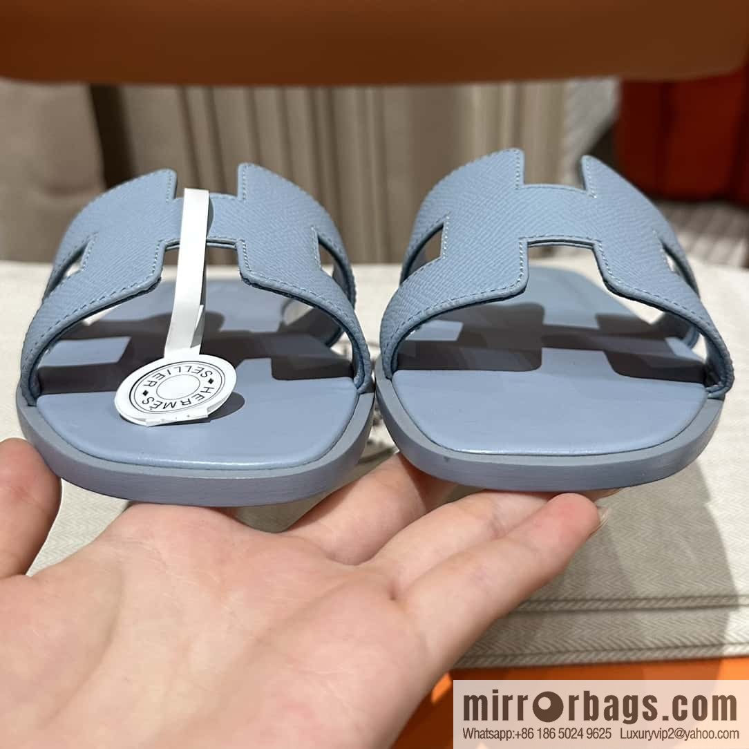 Hermès leather outsole H slippers, haze blue