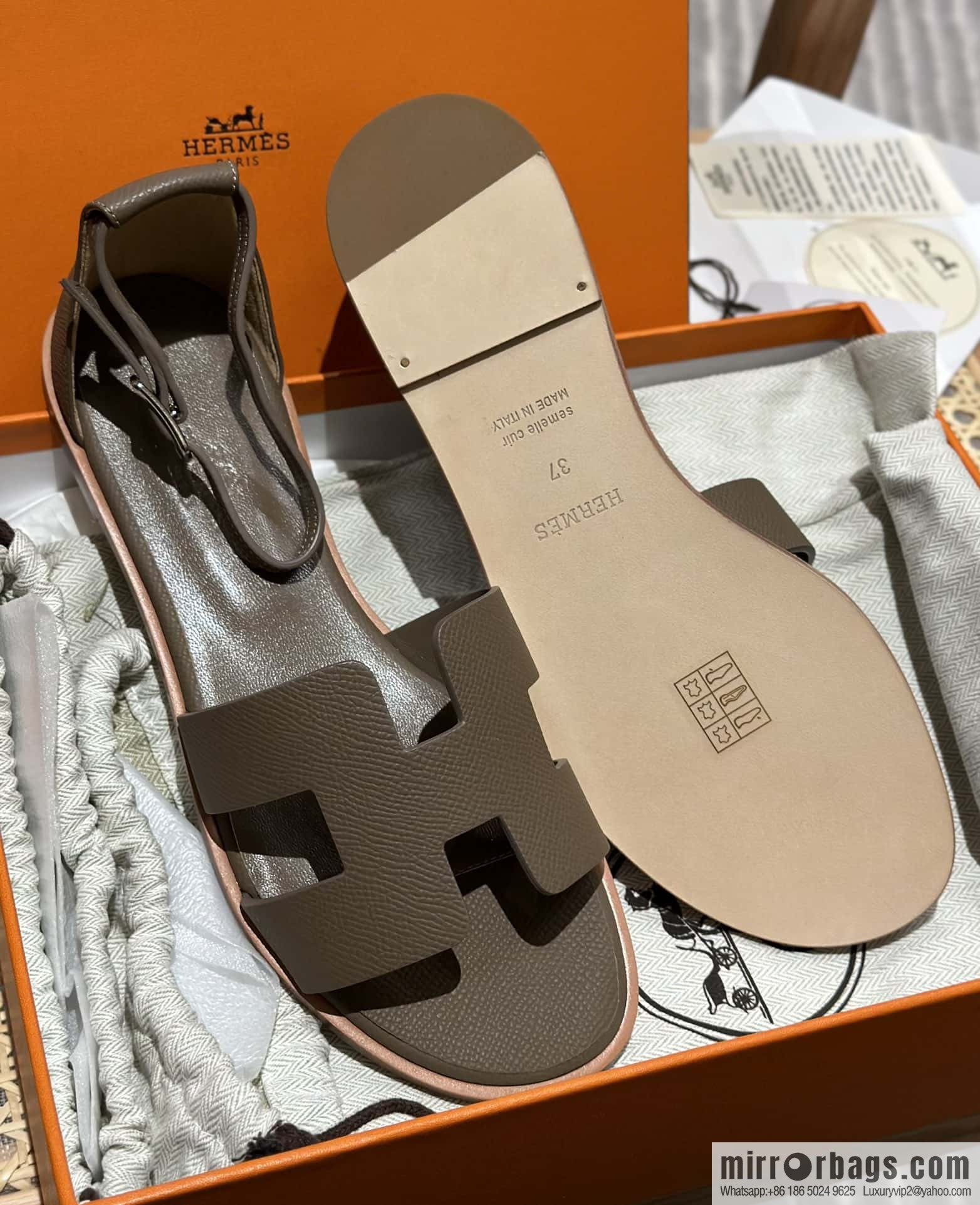 Hermès imported Italian cowhide, new small sandals