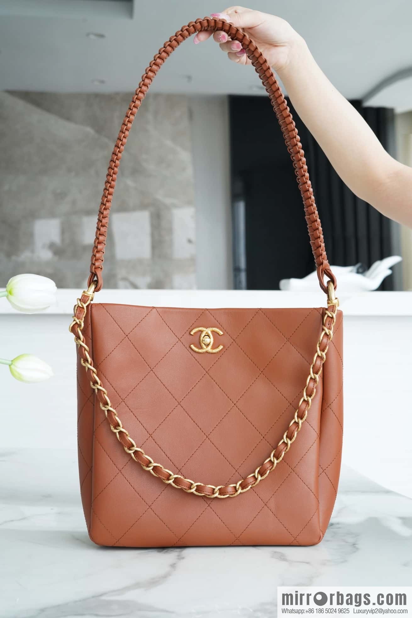 CHANEL 23A New HOBO hippie bag AS4210 caramel color