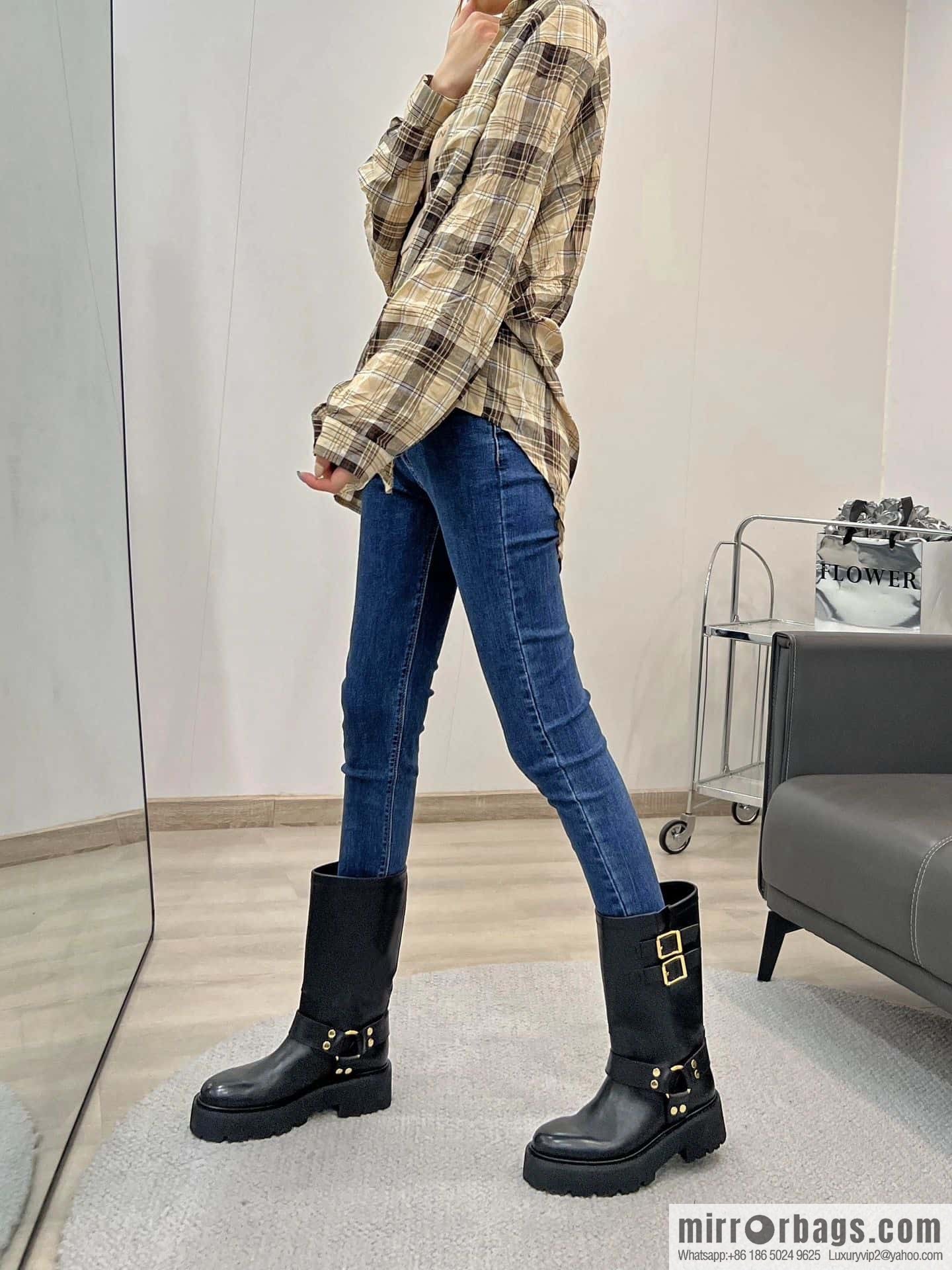 CELINE autumn and winter mid-tube thick-soled knight locomotive boots