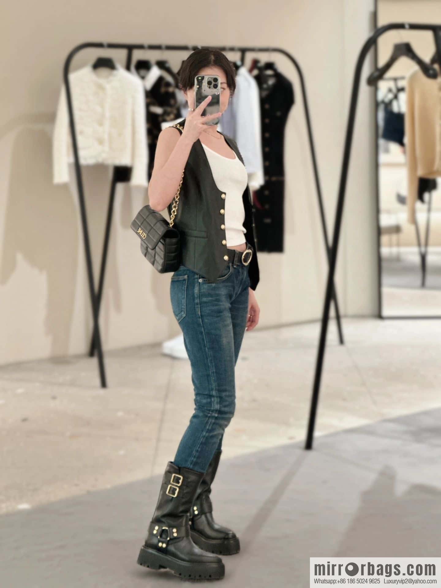 CELINE autumn and winter mid-tube thick-soled knight locomotive boots