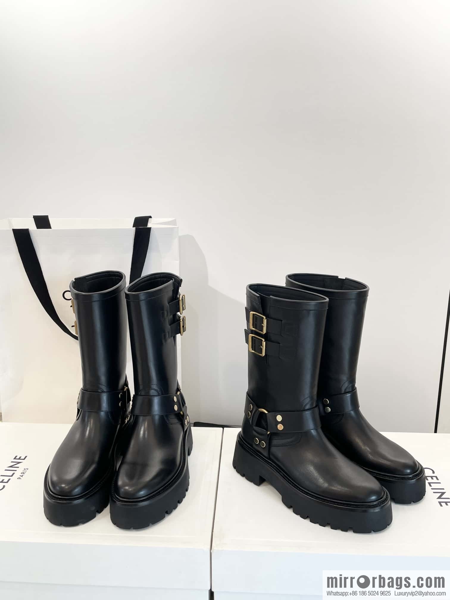 CELINE autumn and winter mid-tube thick-soled knight locomotive boots