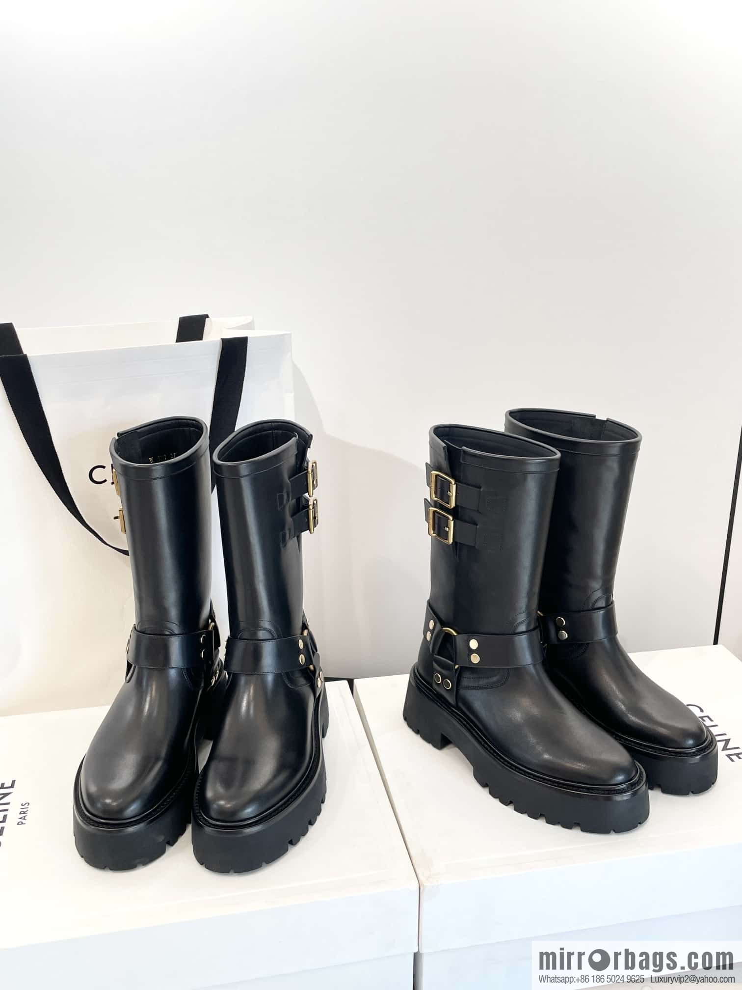 CELINE autumn and winter mid-tube thick-soled knight locomotive boots
