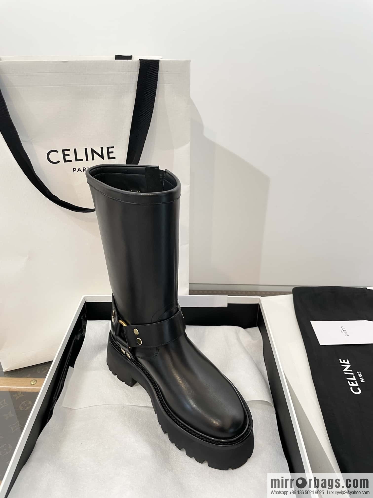 CELINE autumn and winter mid-tube thick-soled knight locomotive boots