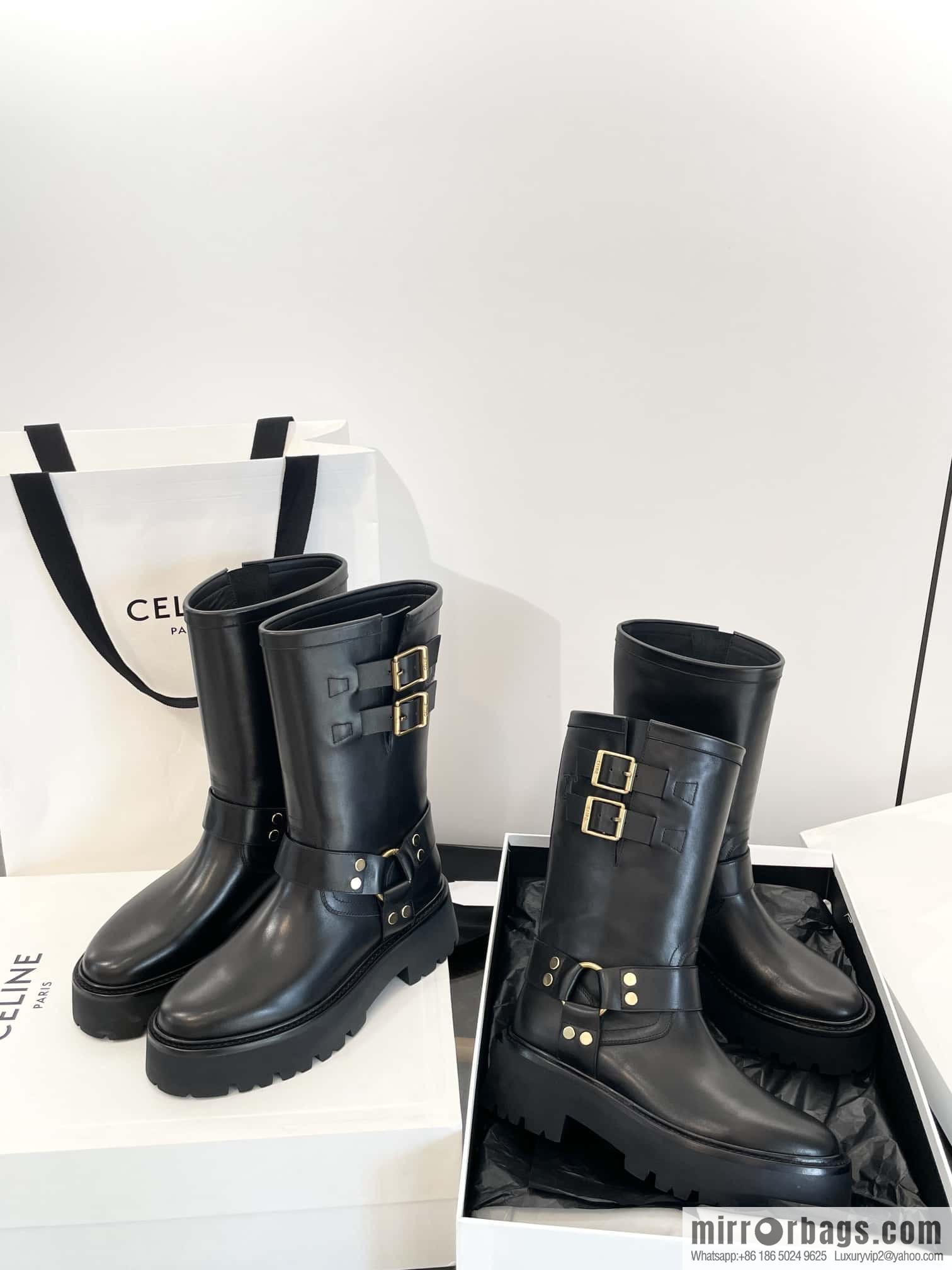 CELINE autumn and winter mid-tube thick-soled knight locomotive boots