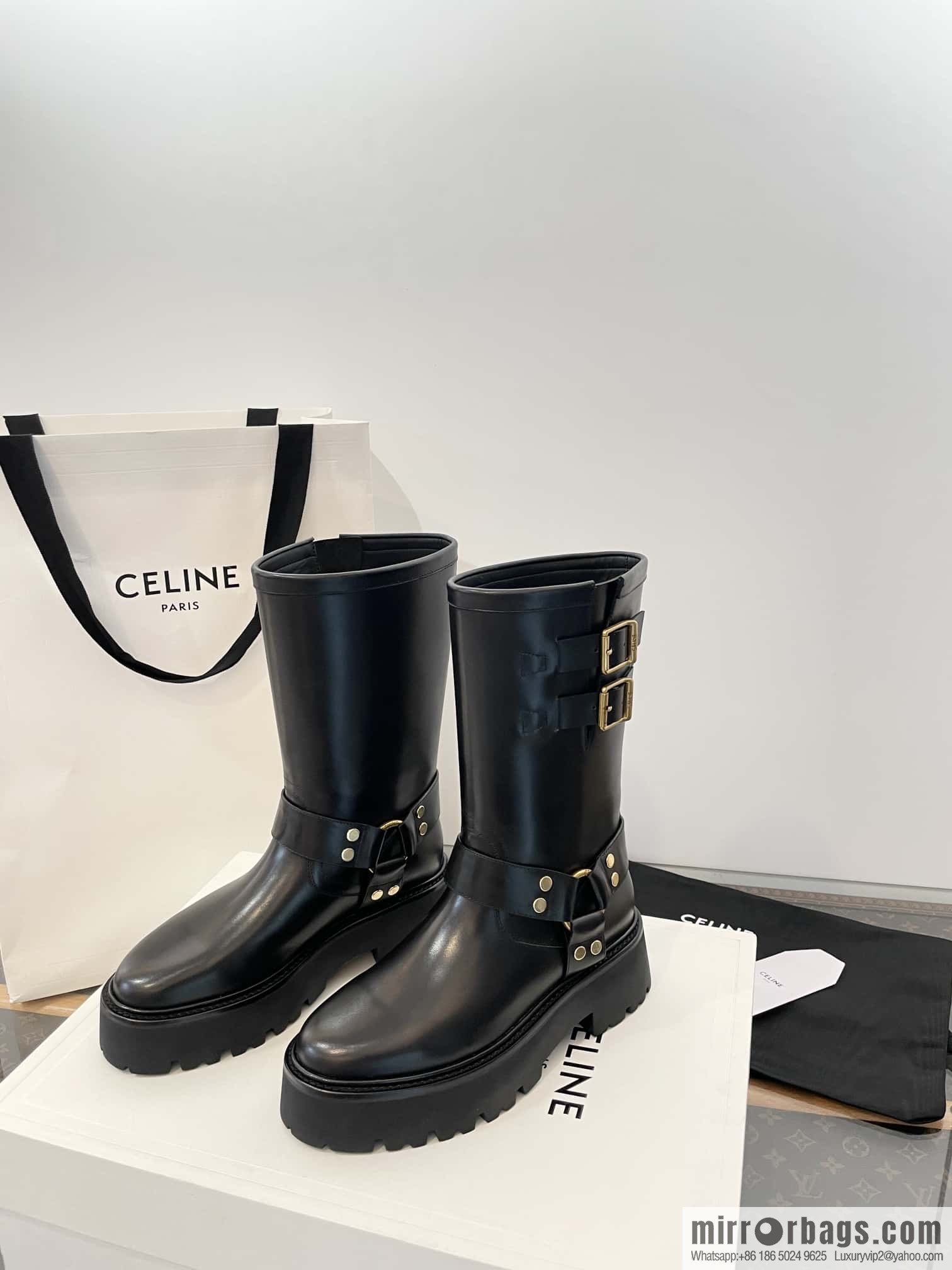 CELINE autumn and winter mid-tube thick-soled knight locomotive boots