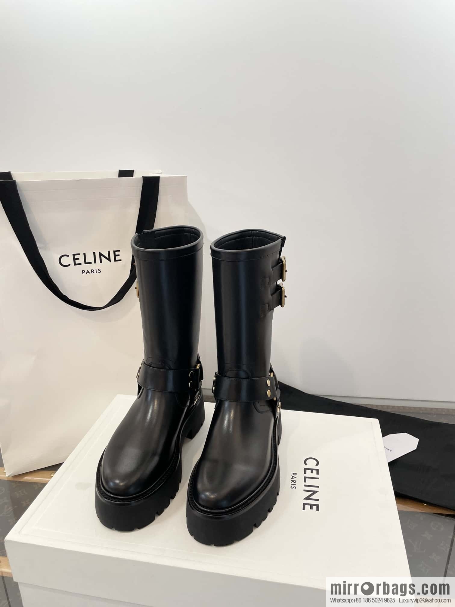 CELINE autumn and winter mid-tube thick-soled knight locomotive boots