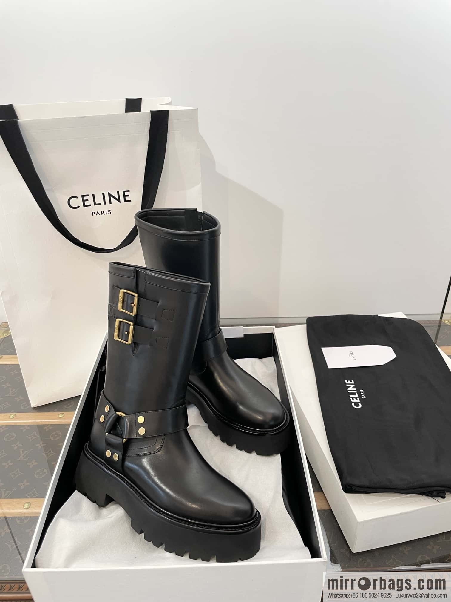 CELINE autumn and winter mid-tube thick-soled knight locomotive boots