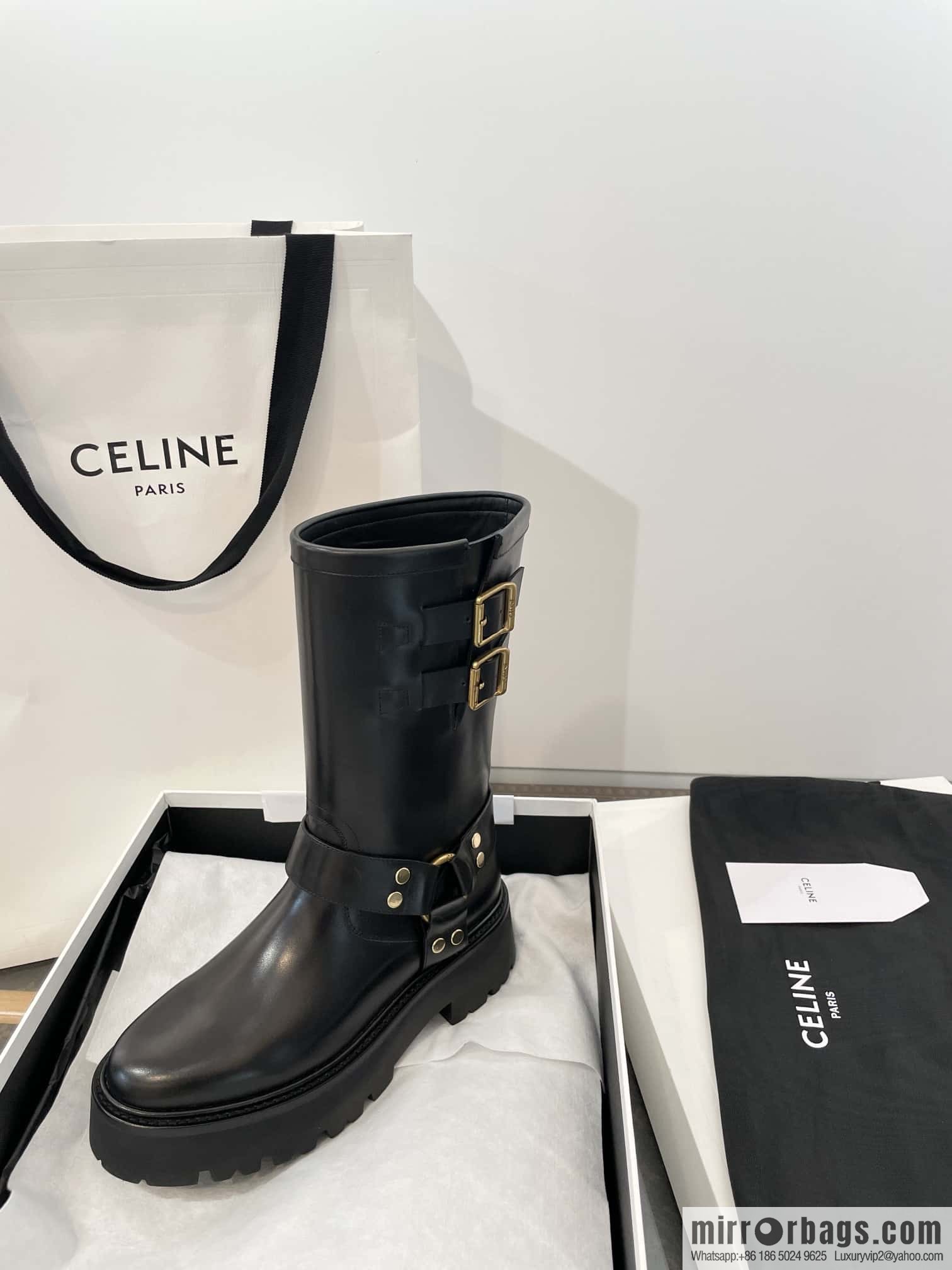 CELINE autumn and winter mid-tube thick-soled knight locomotive boots