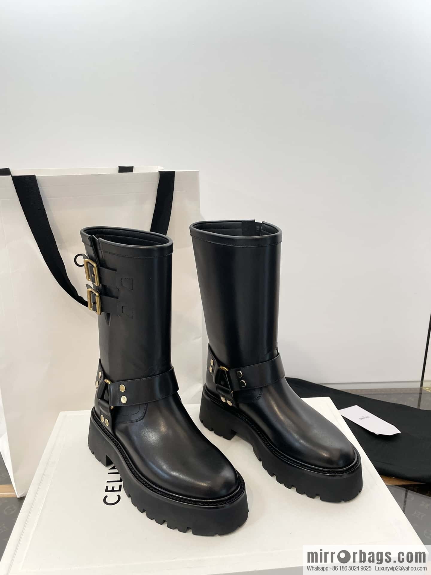 CELINE autumn and winter mid-tube thick-soled knight locomotive boots