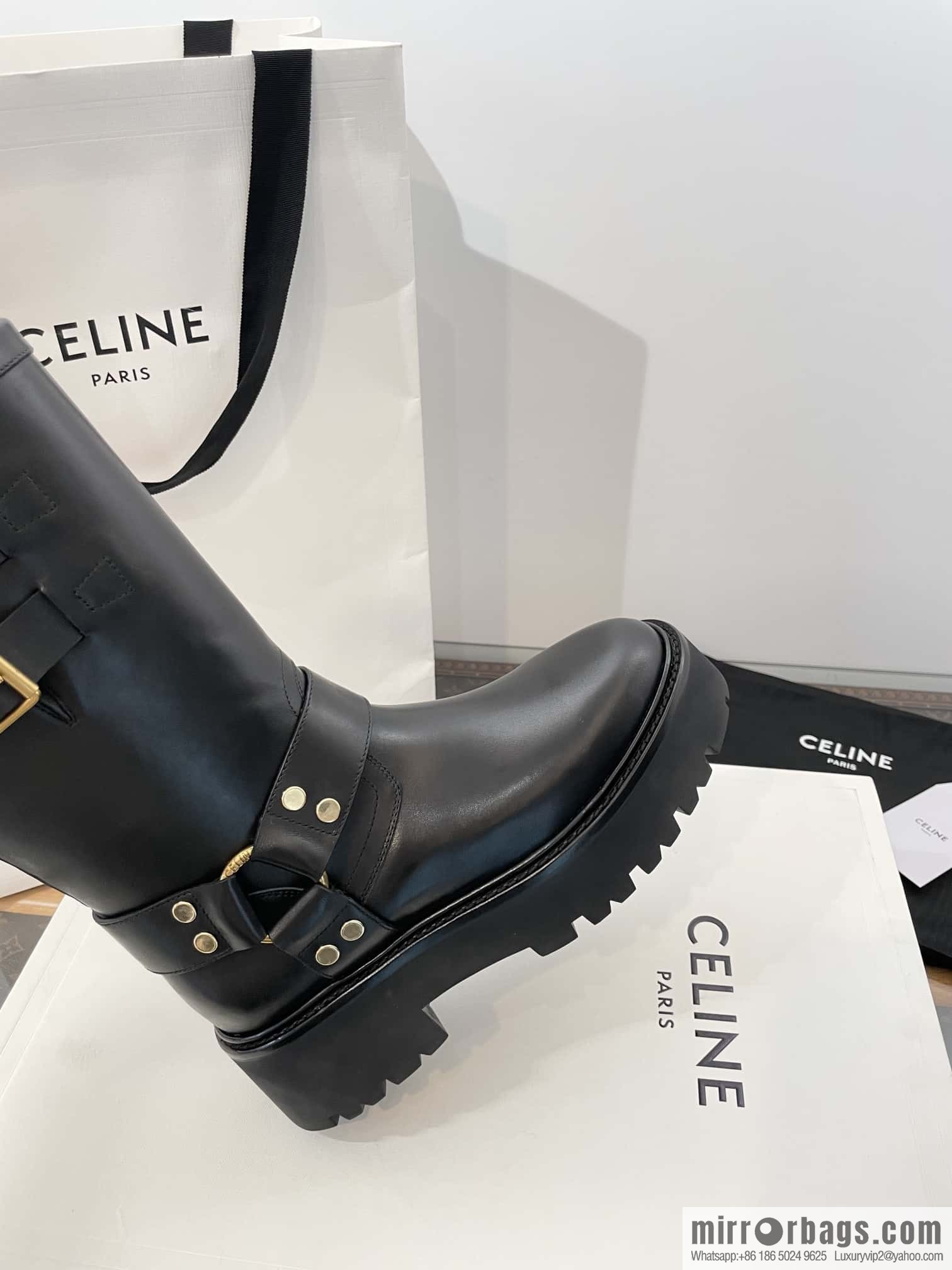 CELINE autumn and winter mid-tube thick-soled knight locomotive boots