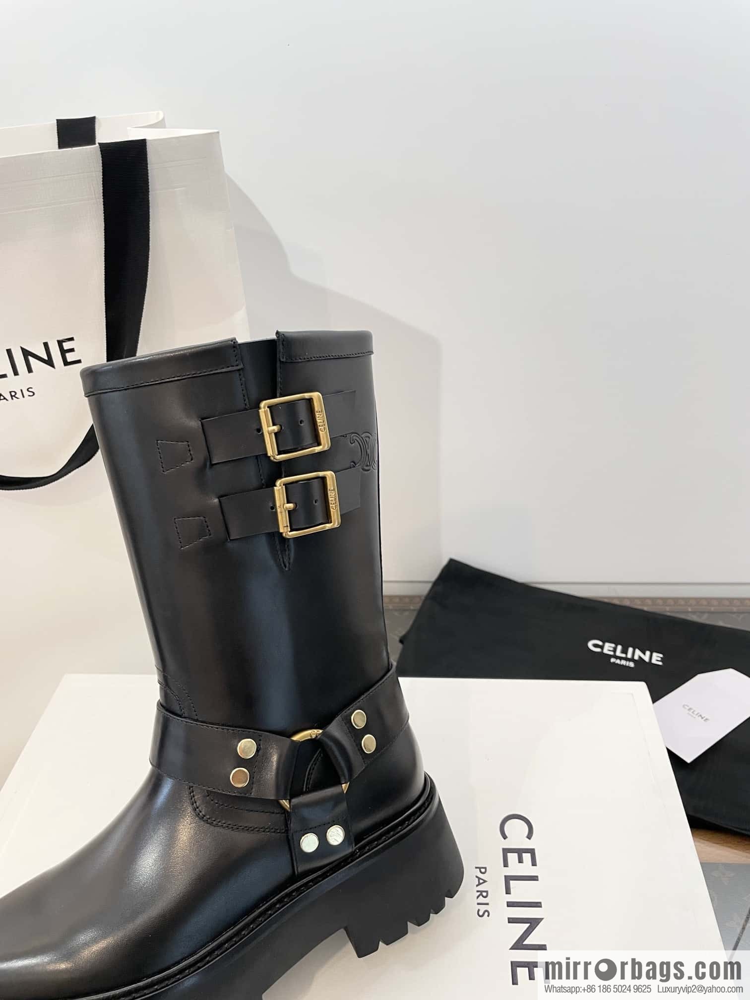 CELINE autumn and winter mid-tube thick-soled knight locomotive boots
