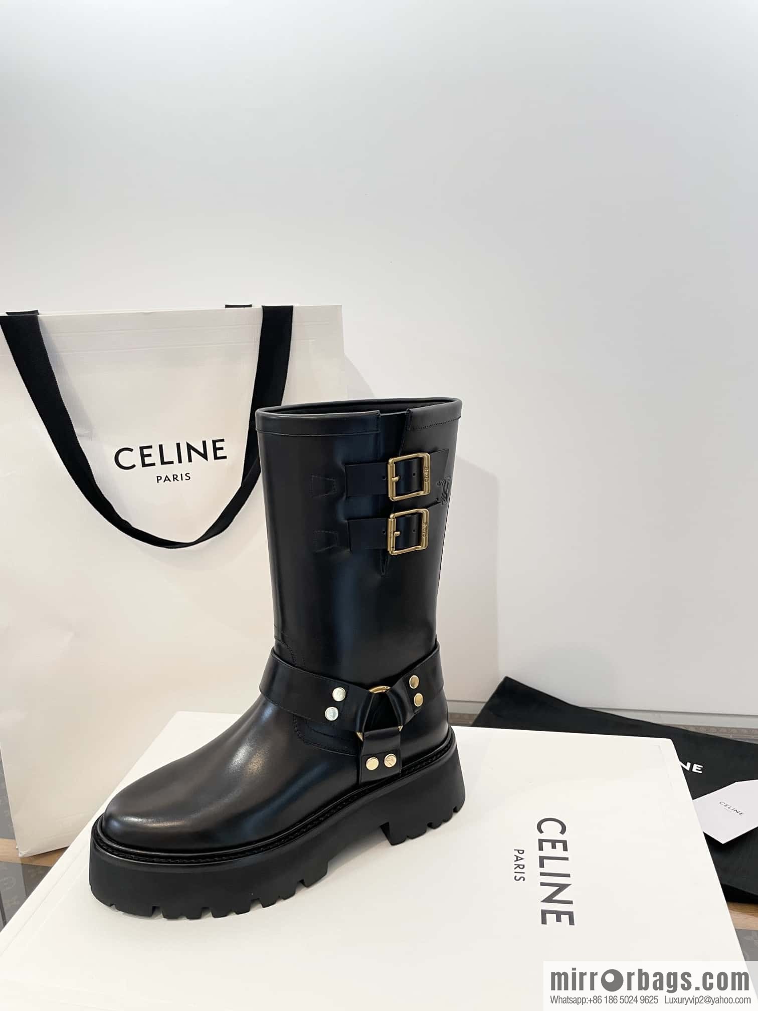 CELINE autumn and winter mid-tube thick-soled knight locomotive boots