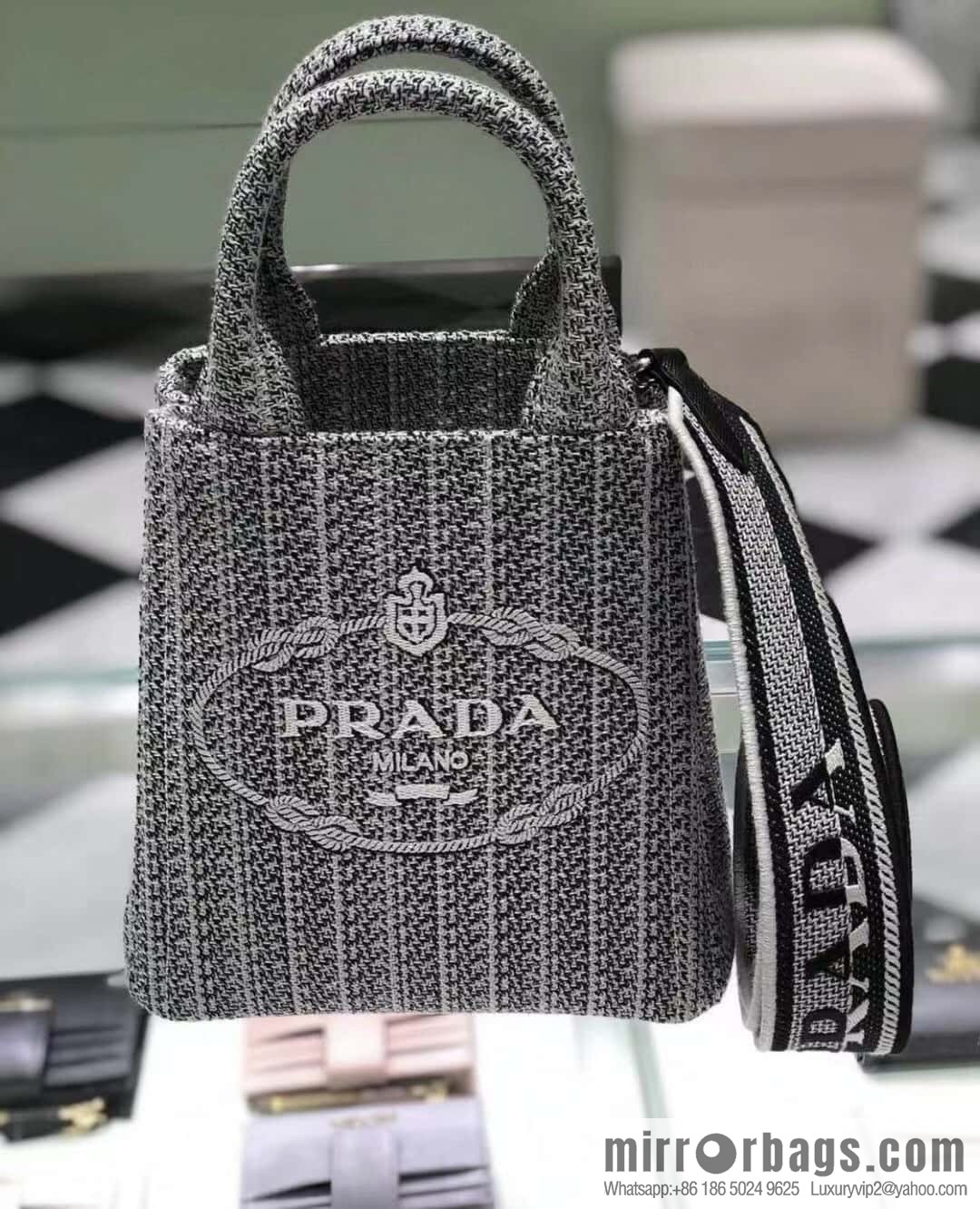 Prada embroidery tote bag 1BA343