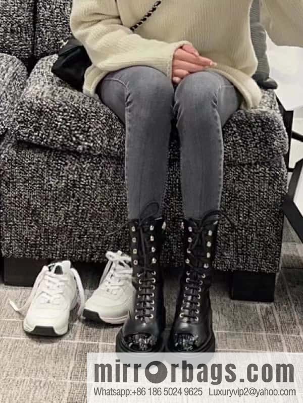 CHANEL Xiaoxiang autumn and winter lace-up thick-soled locomotive boots