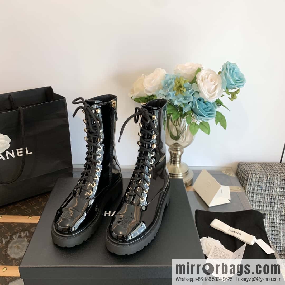 CHANEL Xiaoxiang autumn and winter lace-up thick-soled locomotive boots