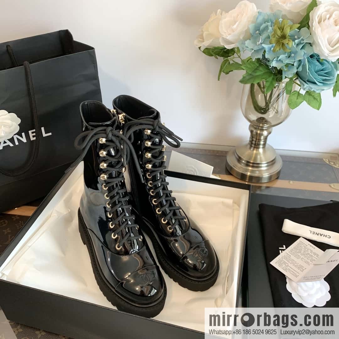 CHANEL Xiaoxiang autumn and winter lace-up thick-soled locomotive boots