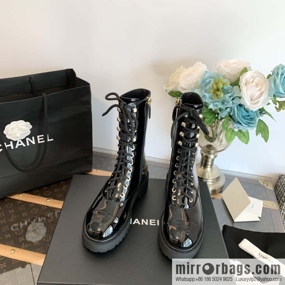 CHANEL Xiaoxiang autumn and winter lace-up thick-soled locomotive boots
